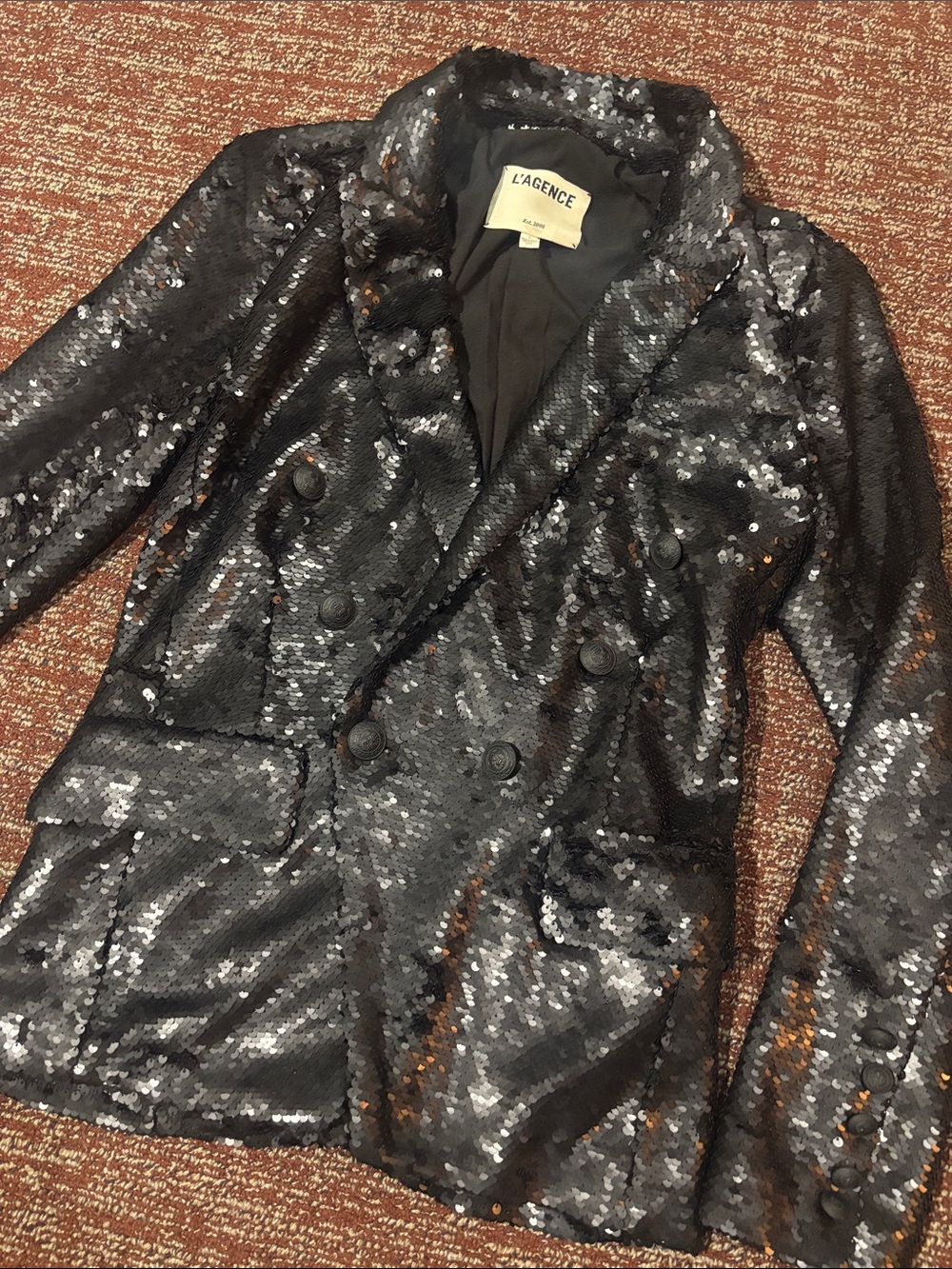 L’agence Kenzie black sequin blazer tailored full sequin multi button jacket 0